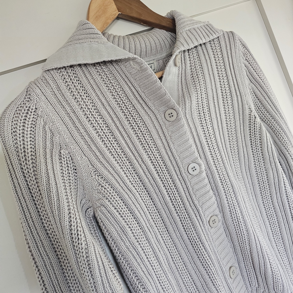 L.L. Bean Light Gray Ribbed Button-Front Cardigan